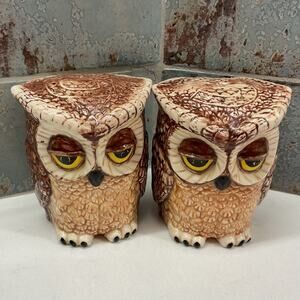 Vintage 1978 Two Faced Owl Salt and Pepper Shaker Set